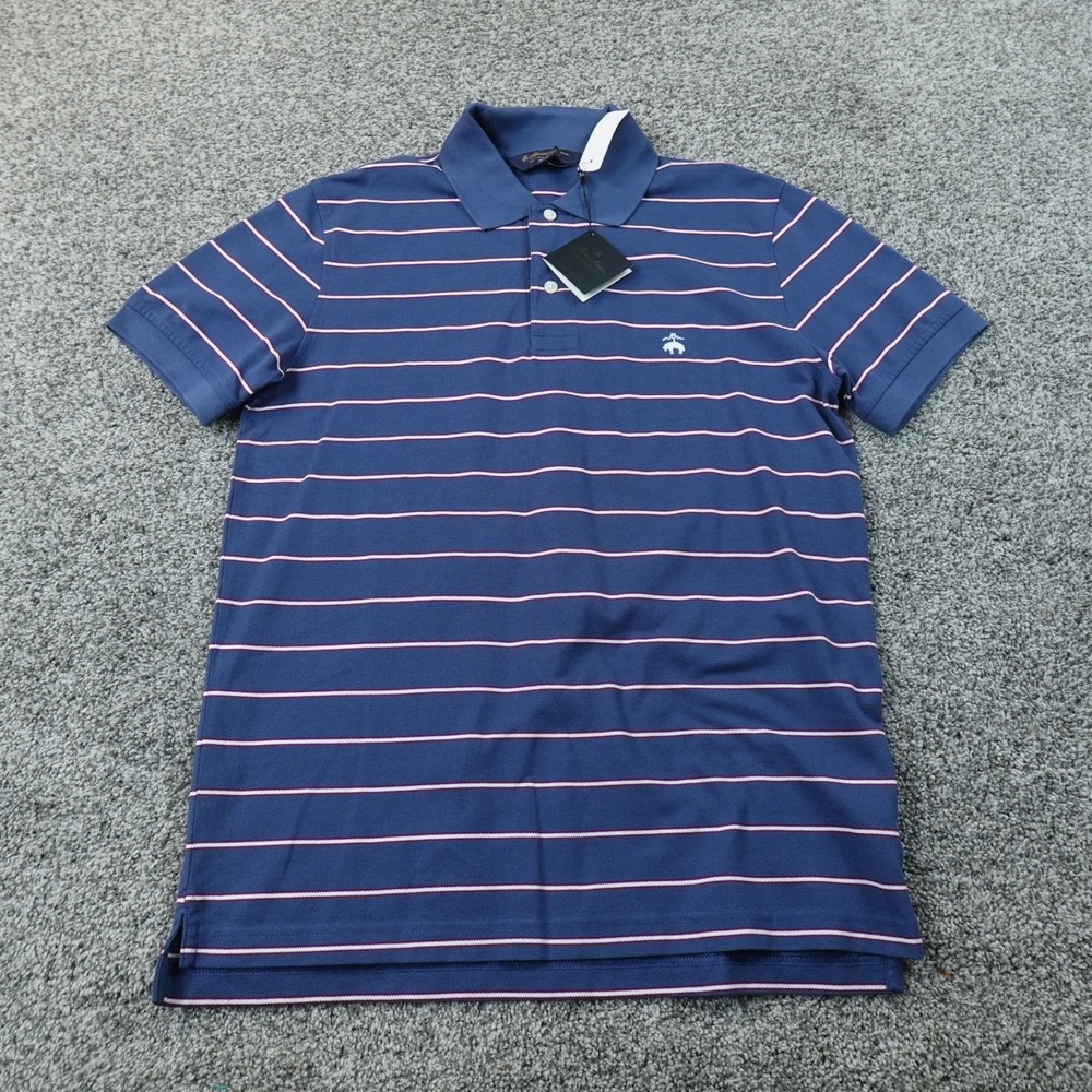 NEW Brooks Brothers Polo Shirt Mens M Blue Striped Supima Slim Fit Golf Pique